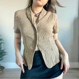 90s Brown Floral Tops, Button Down tops, Brown button down top